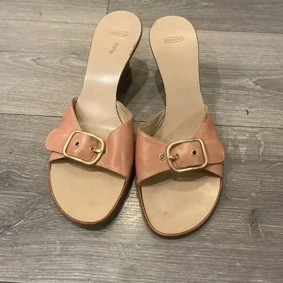 Vintage Coach Leather Wedge Sandals Women Size 8.5 Strap Y2K Twee Classic Preppy - Picture 2 of 6